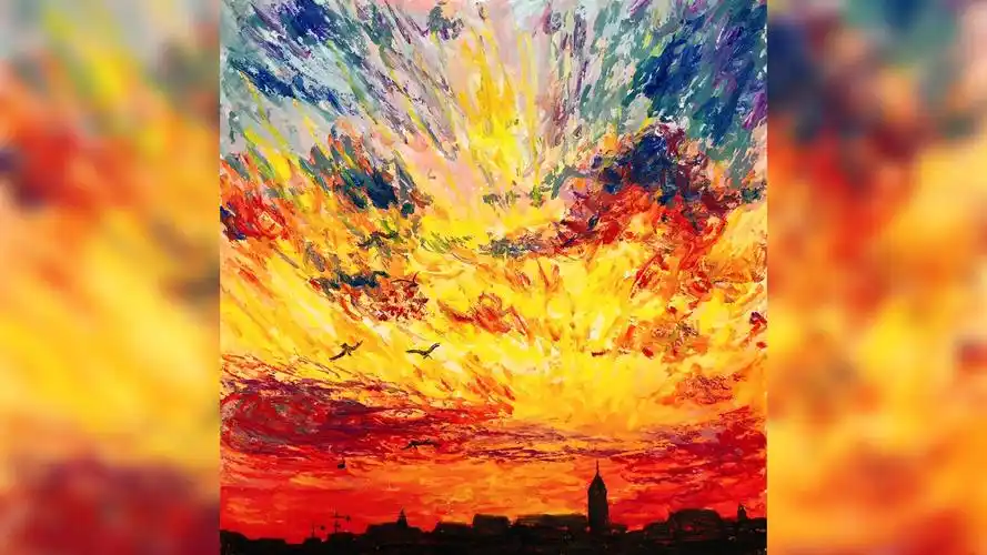 油画棒—火烧云#剪一片晚霞,赠予你;那是我全部的温柔.