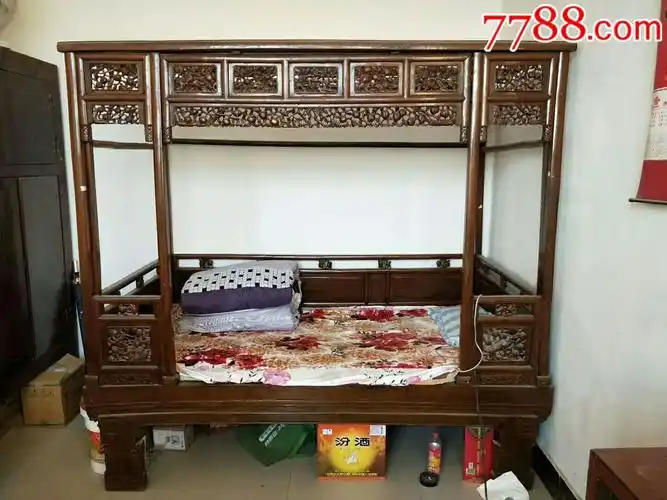 榆木老床,包老,全品,纯手工雕刻,230/140广义86559811553665-木床/木