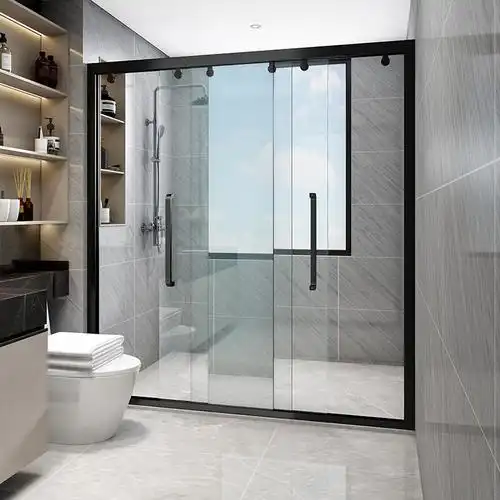三联动一字形淋浴房隔断卫生间干湿分离不锈钢推拉玻璃门浴室浴屏互