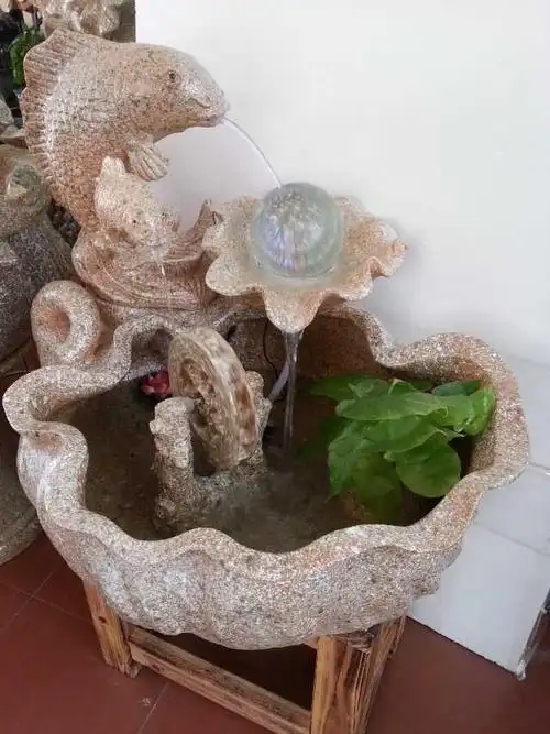 喷泉流水鱼缸圆招财鱼缸摆件流水喷泉假山盆景