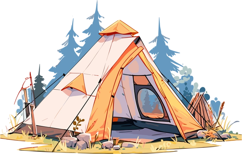 户外休闲手绘露营帐篷插画