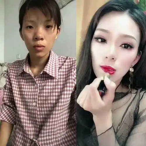 抖音上的漂亮小姐姐化妆前后对比照