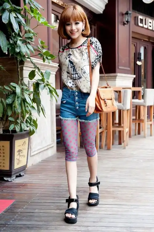 供应嘟酷芭*水玉圆点 高弹透气网纱 七分裤 打底裤h01