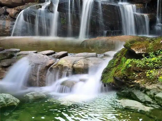 青山绿水瀑布风景画流水生财小溪玄关背景墙
