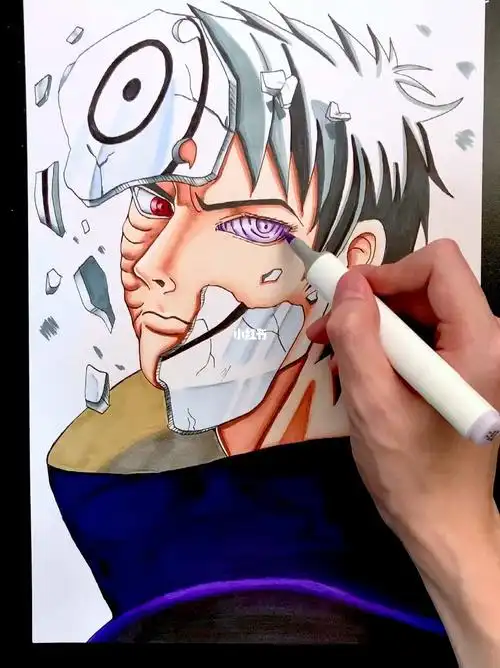 寻找小红书绘画大神  #绘画  #马克笔手绘  #火影忍者  #带土  #动漫