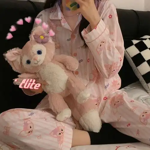 ins韩国可爱玲娜贝儿睡衣女春秋季长袖两件套甜美学生外穿家居服