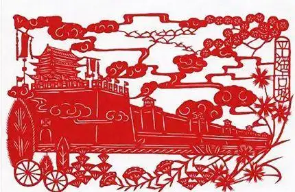 剪纸风格平遥古镇海报设计图片素材psd分层格式免费下载2017红色剪纸