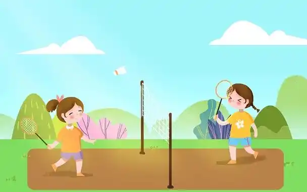 卡通手绘儿童打羽毛球原创插画