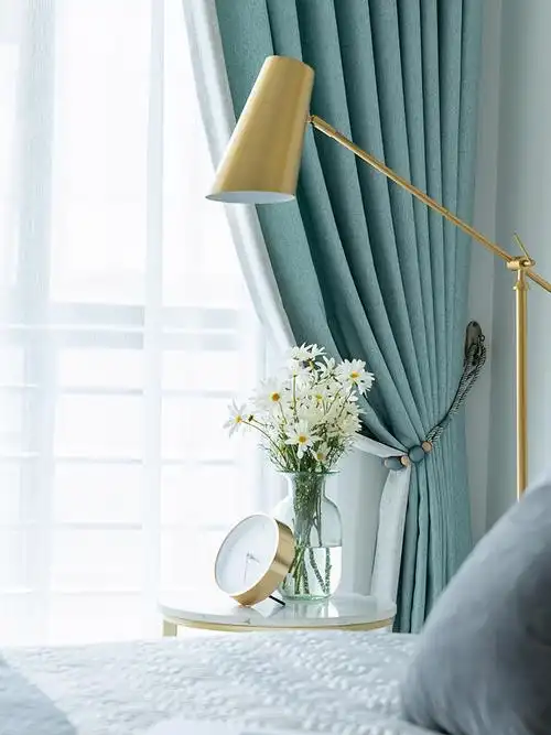 2019年新款北欧简约现代窗帘轻奢拼接卧室客厅绿色网红款成品布料