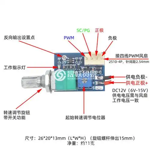 手动四线pwm风扇调速器dc12v 机箱4线风扇调速降噪 带开关 可关停