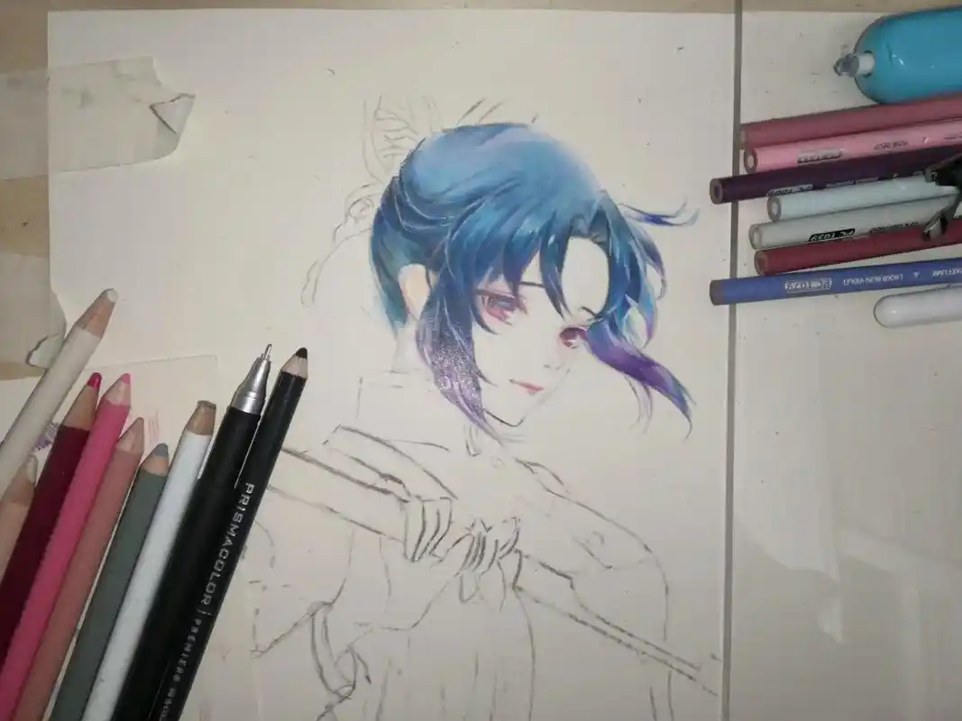 画个彩铅画#鬼灭之刃 #彩铅手绘  - 抖音