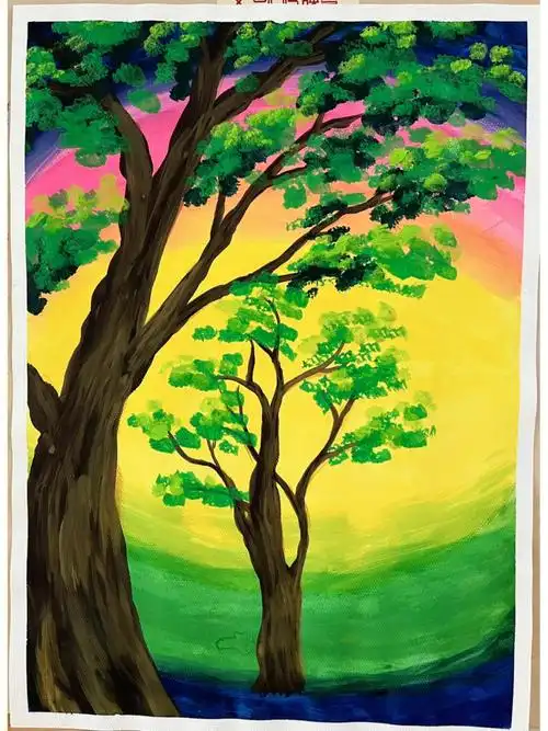 笔记灵感  #水粉画  #零基础  #儿童水粉画  #父亲节主题绘画  #大树