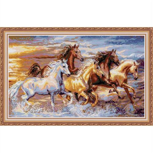 满贴钻石画清晰印花十字绣骏马奔腾马到成功踏浪而奔骏马图【6天内