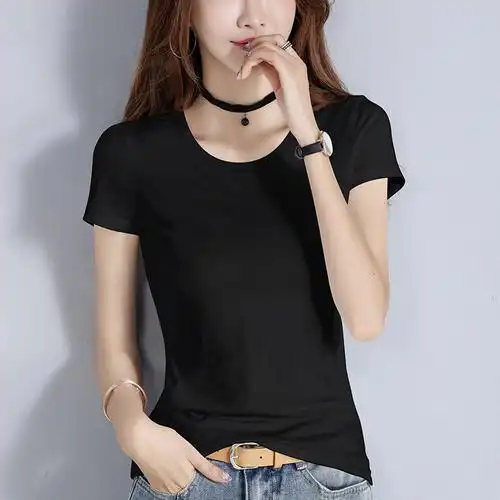 纯棉黑色t恤女夏短袖体侐紧身上衣2020净版半袖丅血汗衫显瘦体桖