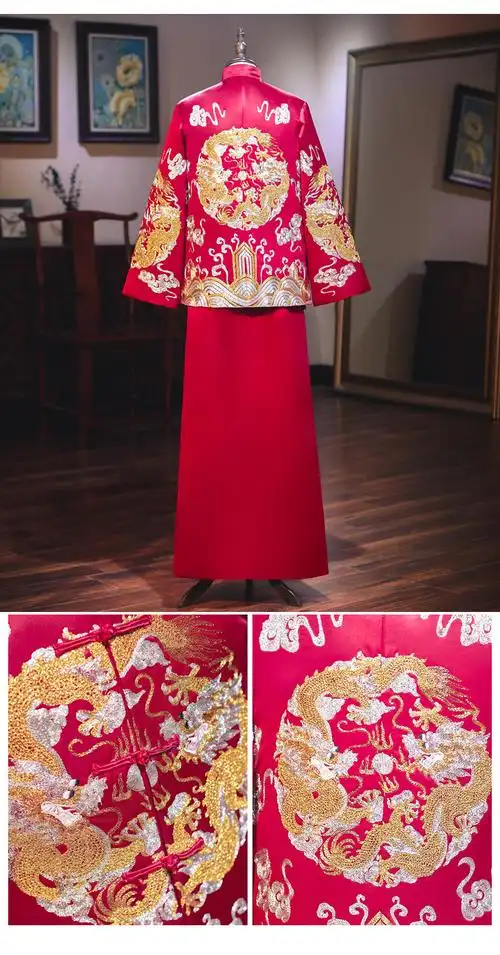 男秀禾服盘金绣中式结婚2020新款古装新郎喜服复古秋冬礼服龙凤褂