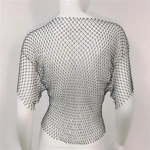 欧美2021夏季女装水钻渔网上衣t恤女士户外游玩短袖背心zj0283