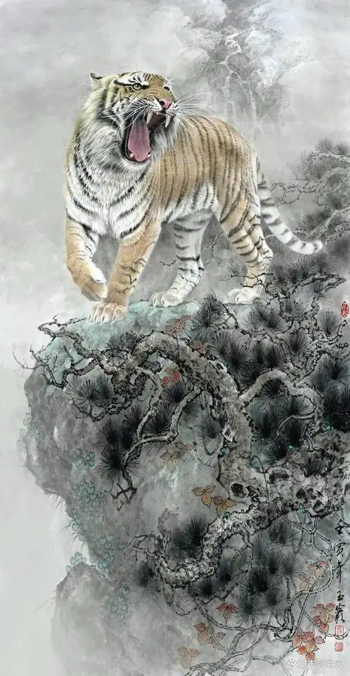 中国当代画虎名家马玉岩画虎作品欣赏