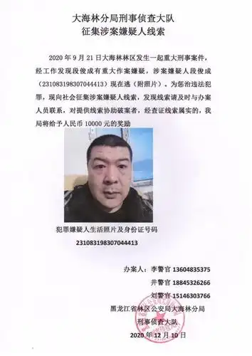 悬赏1万元!黑龙江一地发生重大刑事案件,警方征集线索
