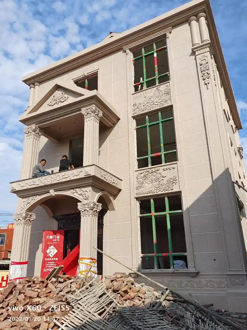 现浇一体成型图案挂件真石漆外墙设计农村自建别墅