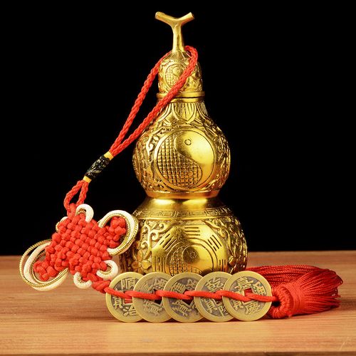 开口铜葫芦纯铜镇宅招财化煞辟邪开光五帝钱卧室家居风水摆件挂件