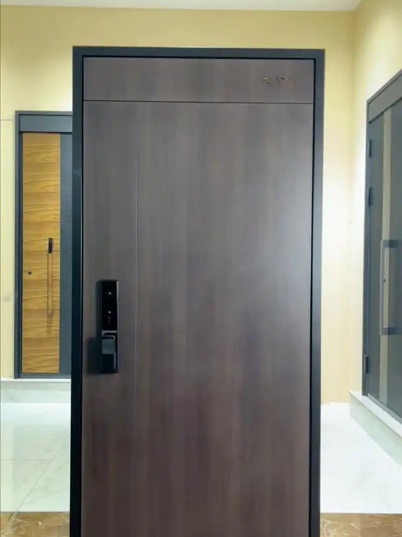 锐亿新款t型入户门防盗门 加高门楣设计 氟碳漆磨砂表面,极简现代风格