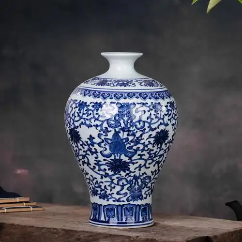 包邮 景德镇陶瓷器 正宗仿古青花瓷花瓶客厅家居装饰摆件工艺品