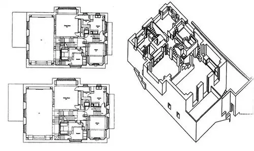图2-1-9b 米勒住宅平面图及轴测图
