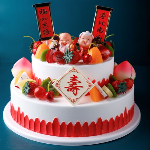 双层祝寿老人生日蛋糕模型仿真2020新款网红塑胶仿真水果