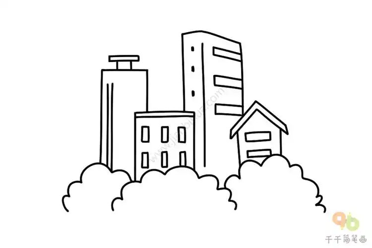 高楼城市简笔画步骤图片