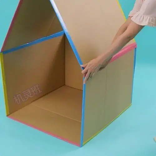 废物利用手工自制玩具纸箱做儿童小屋步骤图解