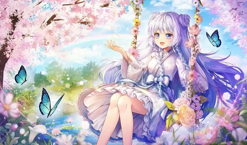 樱花蝴蝶动漫女孩电脑桌面壁纸