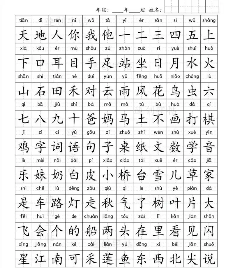 一年级上册识字表(300字)认读拼读练习 一年级上语文识字表必认300字