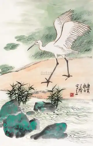 0218 庚寅(2010)年作 白鹭 软片 设色纸本