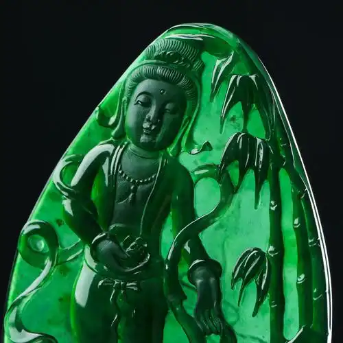 天然a货翡翠老坑墨绿色观音菩萨吊坠24.85克