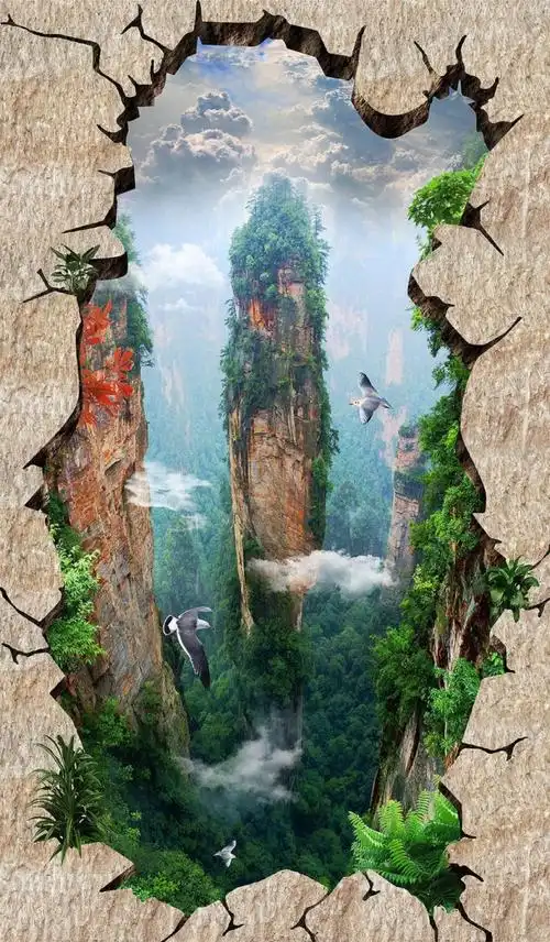 悬崖松鹤山峰3d立体画地板,设计师:rongrongh