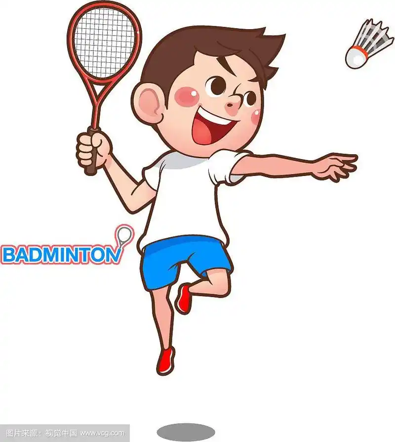 打羽毛球的男孩,矢量插图