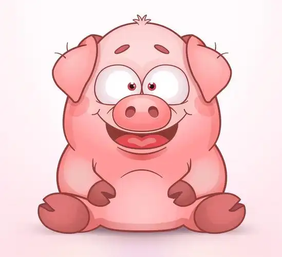 坐在猪,卡通猪,幸福的,卡通,可爱的,插图,绘画,粉红色,矢量,动物,微笑