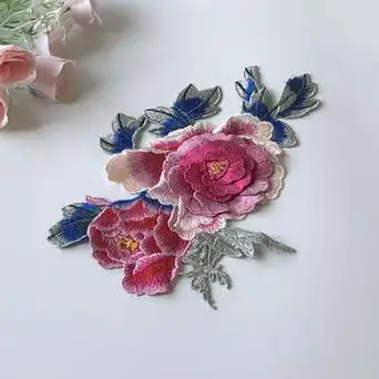 立体牡丹花朵刺绣布贴旗袍衣服裙装饰辅料大补丁花片手工缝-阿里巴巴