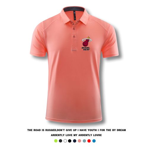nba迈阿密热火队logo短袖t恤男夏宽松篮球运动速干翻领polo衫半袖