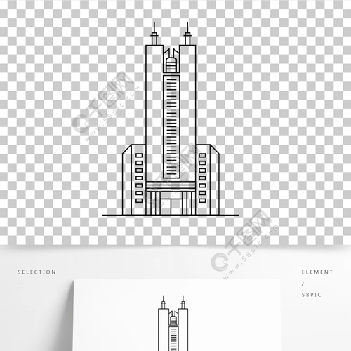 中信大厦广州地标建筑标志线稿矢量图元素