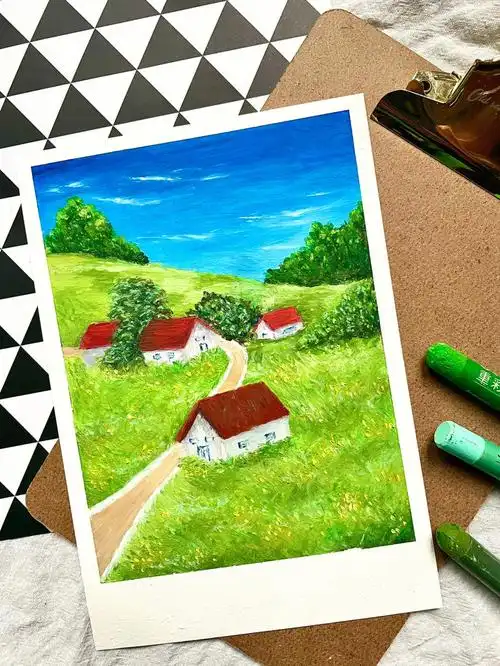 油画棒30分钟画风景画附步骤教程