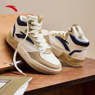 安踏男鞋高帮板鞋运动鞋秋季男子休闲鞋时尚潮流男鞋百搭滑板鞋象牙白