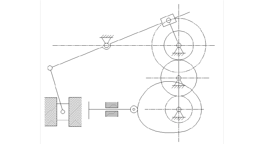 图2-2 方案二的运动简图 方案三 凸轮连杆冲压机构和凸轮连杆送料机构