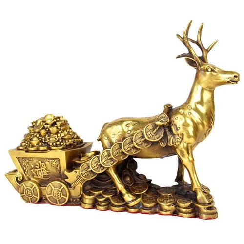 纯铜摆件鹿拉聚宝盆招财鹿拉车一车元宝一路发财工艺品如意家居