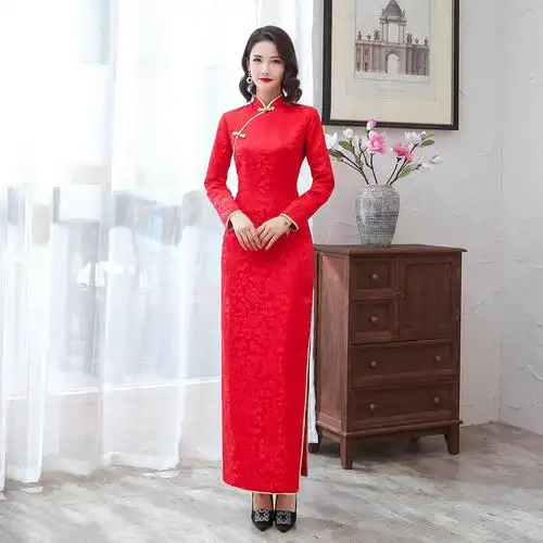 出租礼仪服装女迎宾小姐服长款礼服中国风走秀旗袍学生演出服租赁