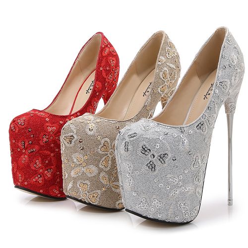 19cm亮片细跟防水台恨天高单鞋性感情趣夜店单鞋