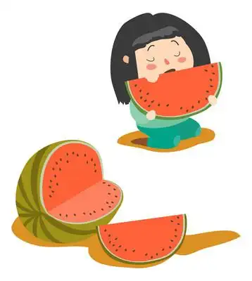 夏天吃西瓜的可爱女孩