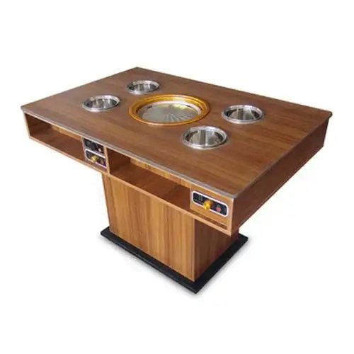 定制火锅店无烟火锅桌 电动升降火锅桌 餐厅商用大理石圆形电磁炉