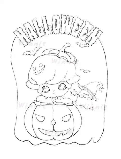 手绘彩铅盲盒dimoo万圣节附线稿