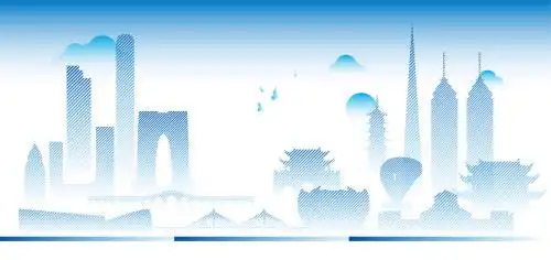 苏州城市地标建筑矢量手绘插画蓝色科技背景